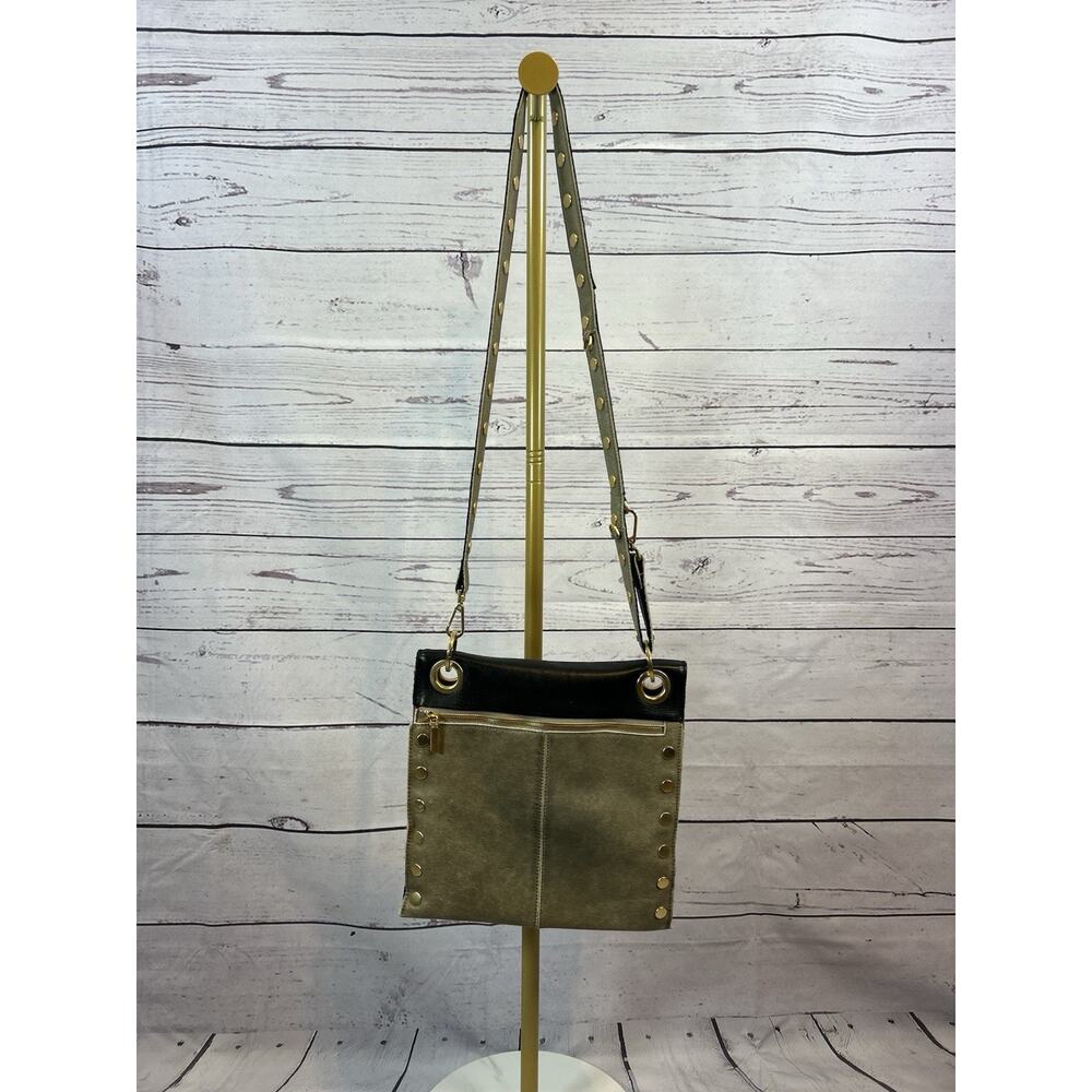 Hammitt Montana Large Reversible Leather Crossbody Bag Black Taupe Gold Studded - Picture 4 of 11